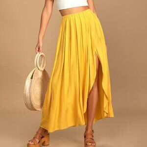 Lulus If You Pleats Yellow Pleated Maxi Skirt - Size S